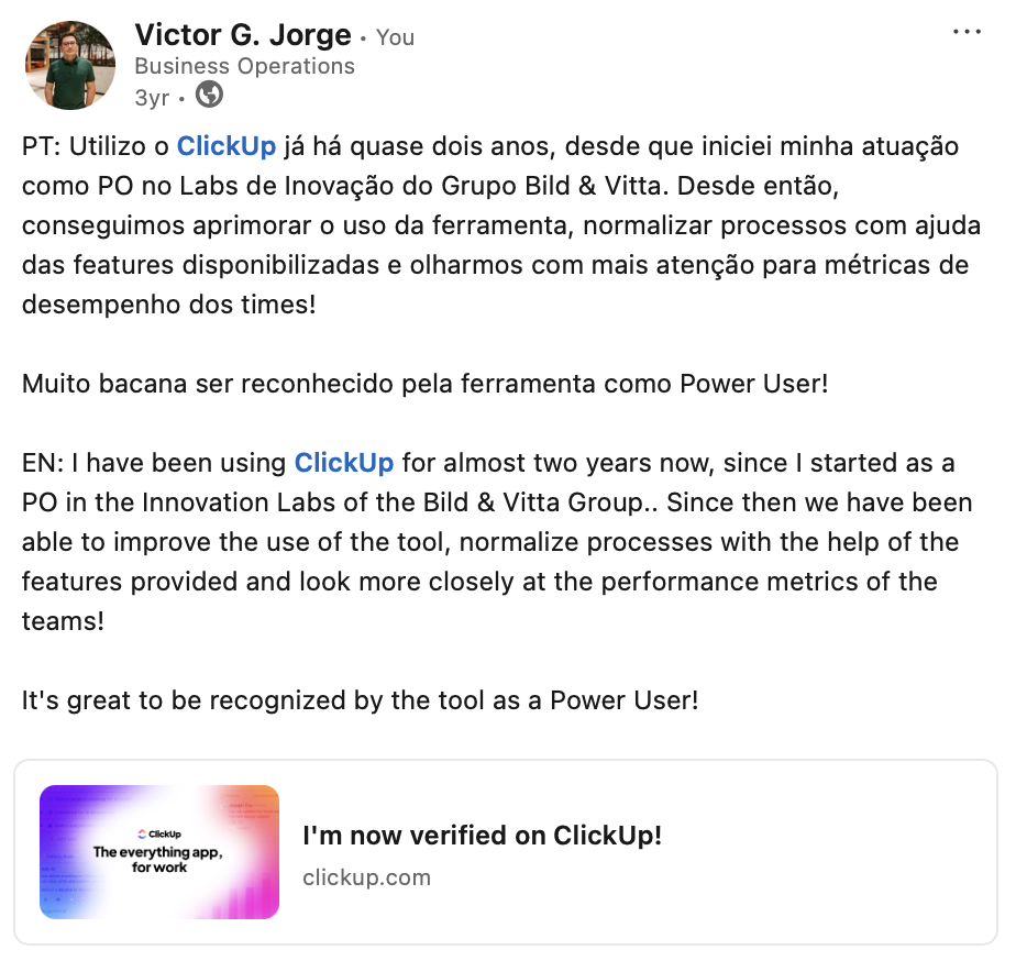 ClickUp - Standardized task and delivery structure